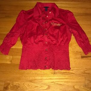 ✨Like new super cute Dereon ruffled blouse size S✨